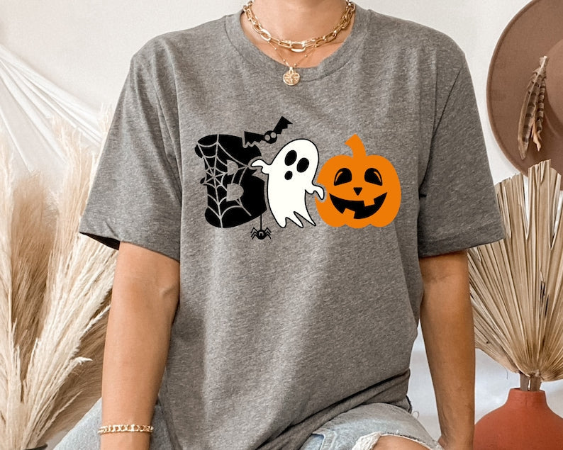 Halloween Pumpkin And Ghost Print T-shirt
