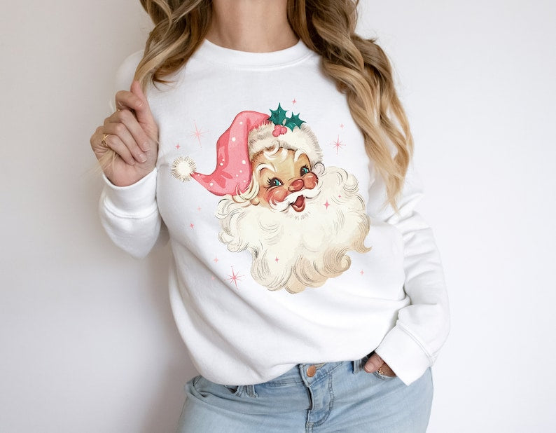 Retro Pink Santa Christmas Sweatshirt