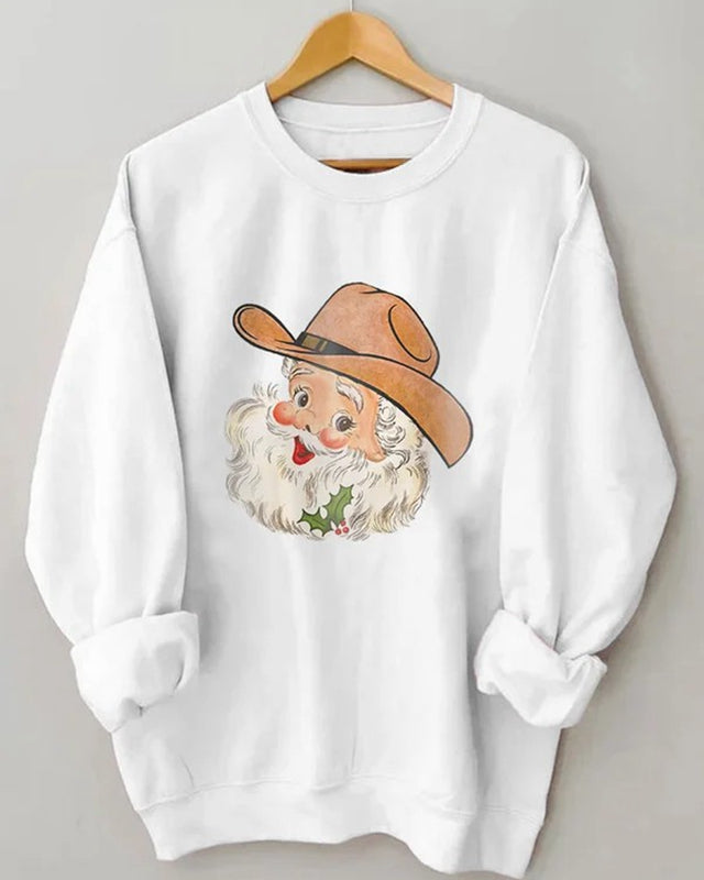 Women's Cowboy Santa Print Sweatshirt