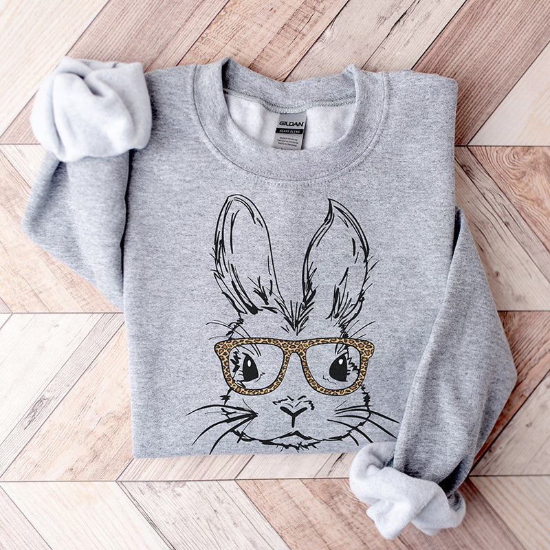 Happy Easter Bunny With Leopard Glasses Sweatshirt